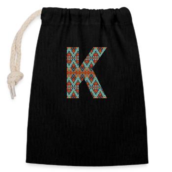 Buchstabe K- Boho-Design, buntes Monogramm - Verschließbarer Geschenkbeutel aus Baumwolle (14x20cm) - Schwarz - Vorne
