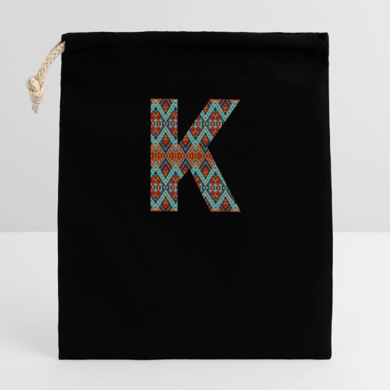 Buchstabe K- Boho-Design, buntes Monogramm Verschließbarer Geschenkbeutel aus Baumwolle (14x20cm)