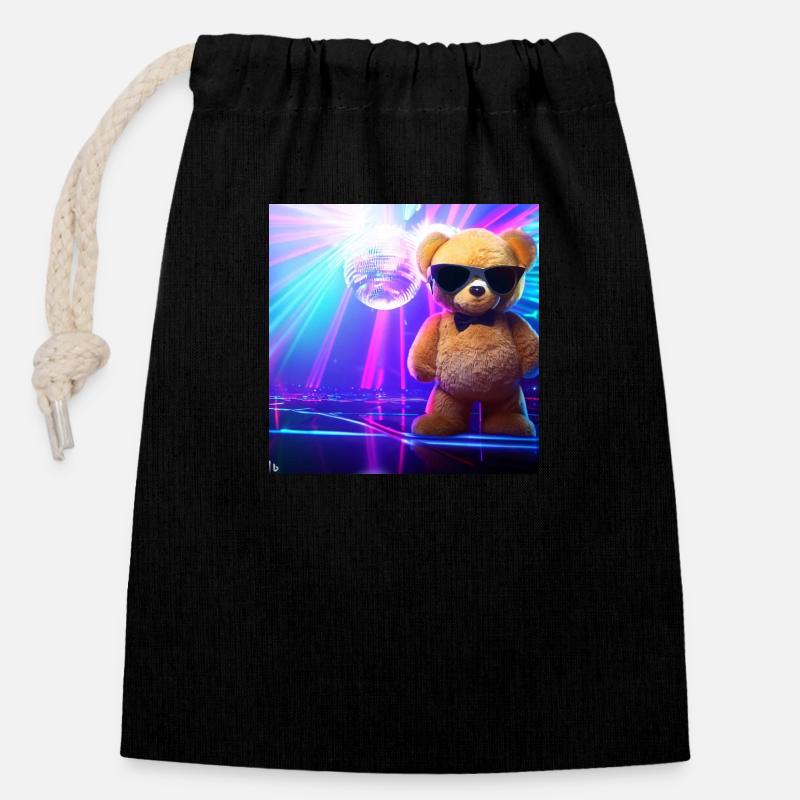 Ours Taddy - Sac cadeau en coton avec cordon (14 x 20 cm) - noir