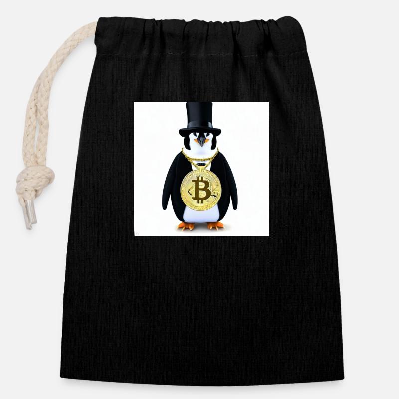 Pingouin cool - Sac cadeau en coton avec cordon (14 x 20 cm) - noir