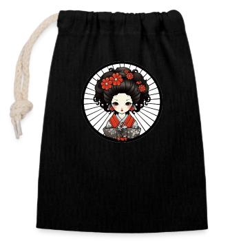 Chibi Geisha Japan - Closable cotton gift bag (14x20cm) - black - Front