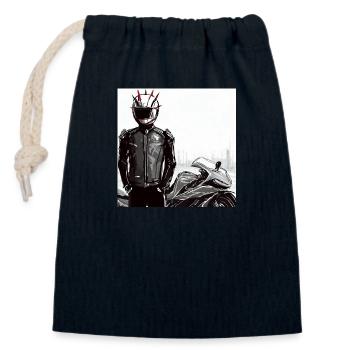 Motorrad Bleistiftzeichnung - Verschließbarer Geschenkbeutel aus Baumwolle (14x20cm) - Navy - Vorne