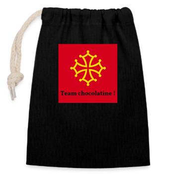 Team chocolatine ! - Sac cadeau en coton avec cordon (14 x 20 cm) - noir - Devant