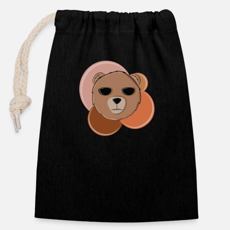 ours - Sac cadeau en coton avec cordon (14 x 20 cm) - noir