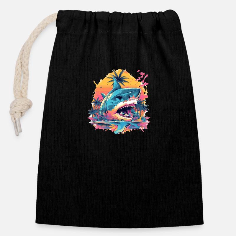 Requin - Sac cadeau en coton avec cordon (14 x 20 cm) - noir