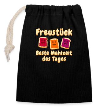 Freustück – Beste Mahlzeit des Tages - Verschließbarer Geschenkbeutel aus Baumwolle (14x20cm) - Schwarz - Vorne