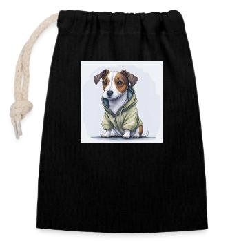 Jack Russel Terrier im Hoodie. - Verschließbarer Geschenkbeutel aus Baumwolle (14x20cm) - Schwarz - Vorne