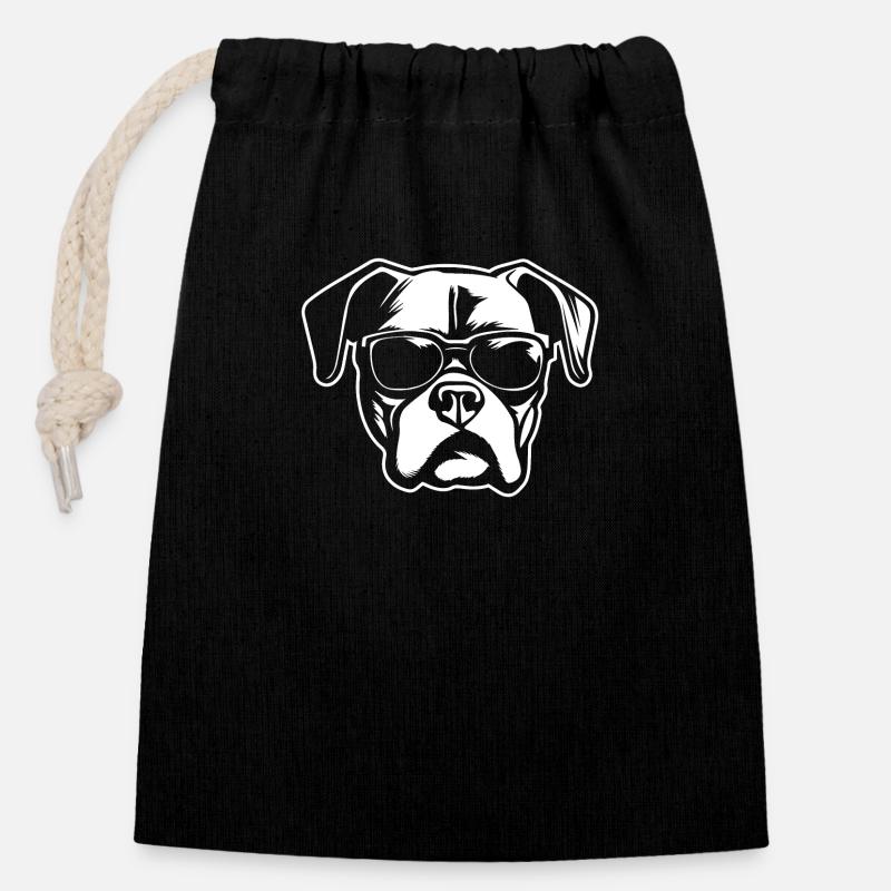 Races de chiens boxers - Sac cadeau en coton avec cordon (14 x 20 cm) - noir