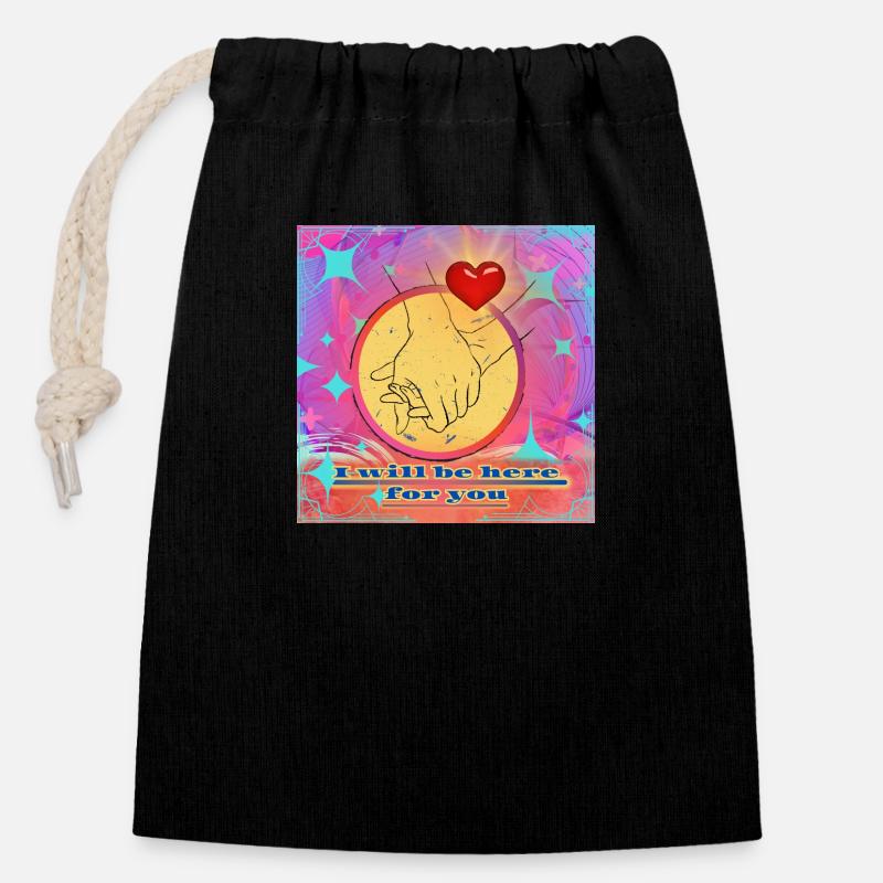 I will be here for you - Closable cotton gift bag (14x20cm) - black