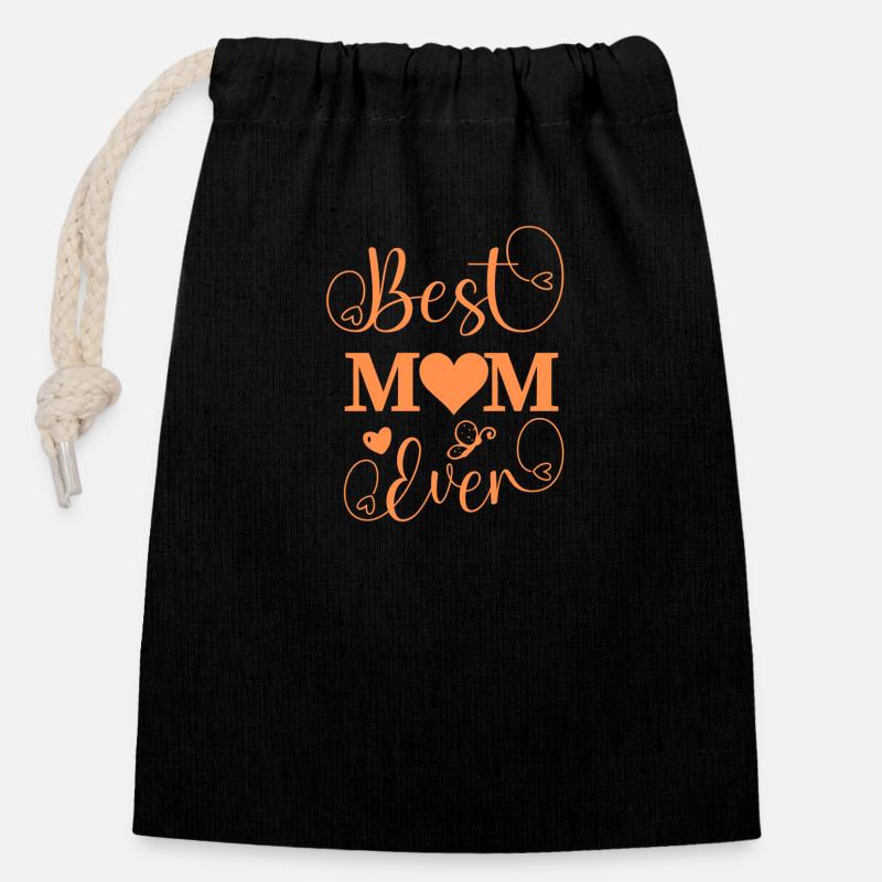 Meilleure maman de tous les temps - Sac cadeau en coton avec cordon (14 x 20 cm) - noir