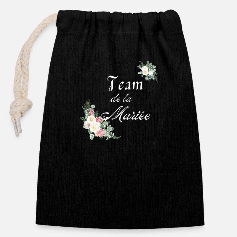 team de la Mariée - Sac cadeau en coton avec cordon (14 x 20 cm) - noir