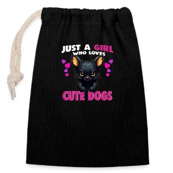 Just a Girl who Loves Cute Dogs - Closable cotton gift bag (14x20cm) - black - Front
