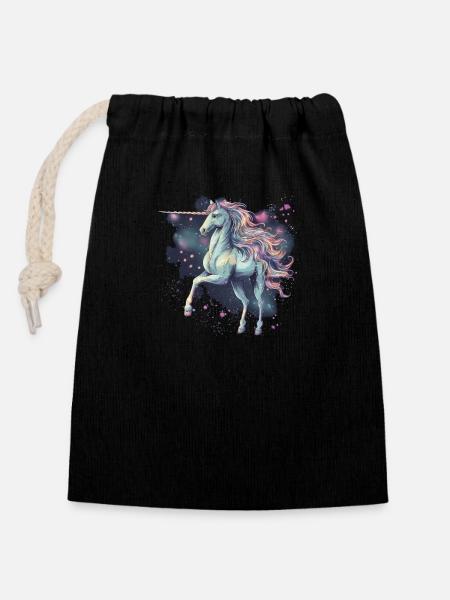 Licorne - Sac cadeau en coton avec cordon (14 x 20 cm) - noir