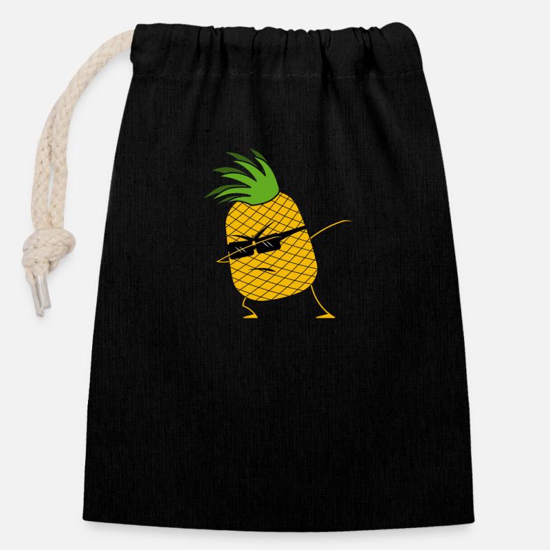 Pineapple - Closable cotton gift bag (14x20cm) - black