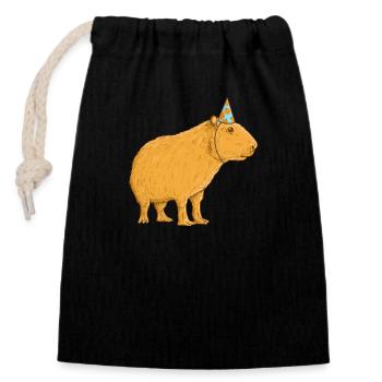 Anniversaire de Capybara - Sac cadeau en coton avec cordon (14 x 20 cm) - noir - Devant