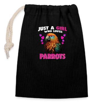 Just a Girl who Loves Parrots - Closable cotton gift bag (14x20cm) - black - Front