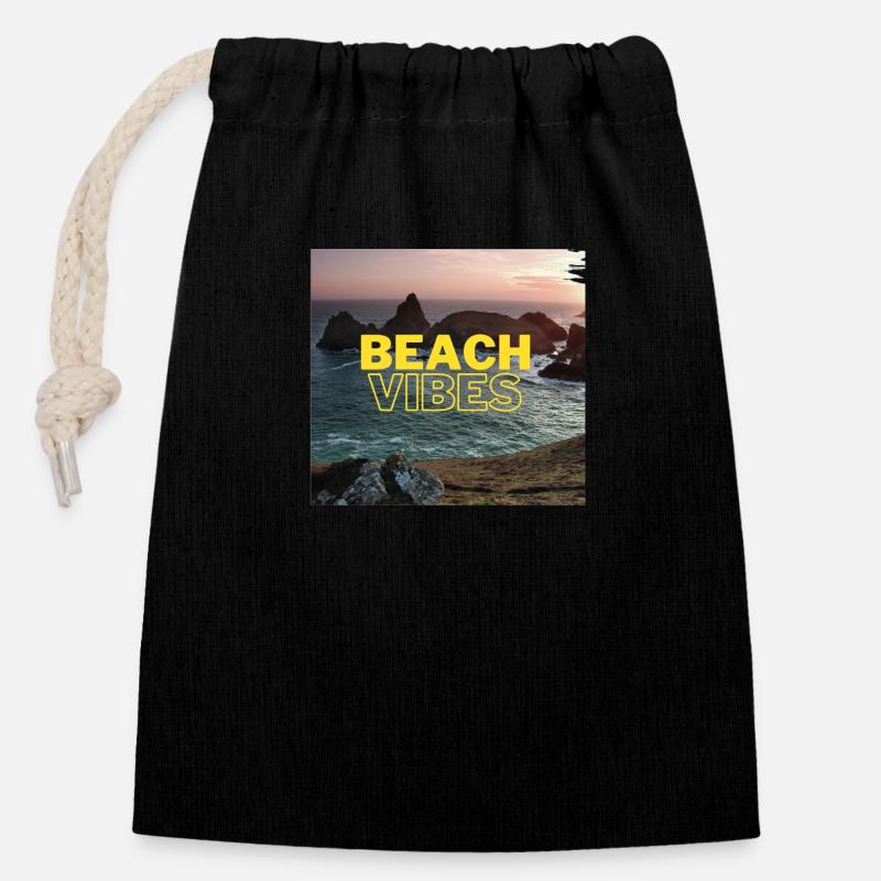 Beach - Verschließbarer Geschenkbeutel aus Baumwolle (14x20cm) - Schwarz