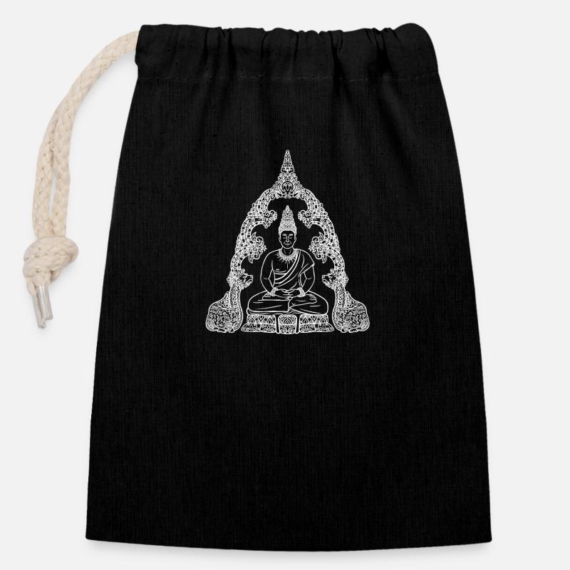 Buddha white - Closable cotton gift bag (14x20cm) - black