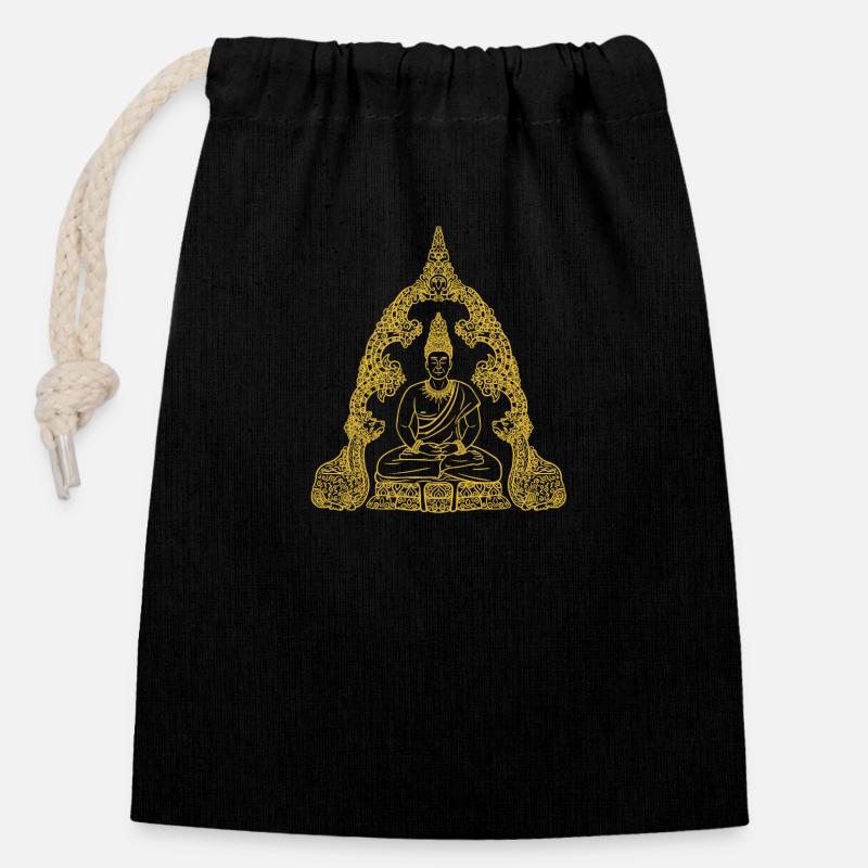Buddha gold - Verschließbarer Geschenkbeutel aus Baumwolle (14x20cm) - Schwarz