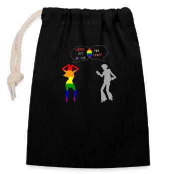 Liebe ist bunt - Verschließbarer Geschenkbeutel aus Baumwolle (14x20cm) - Schwarz - Vorne