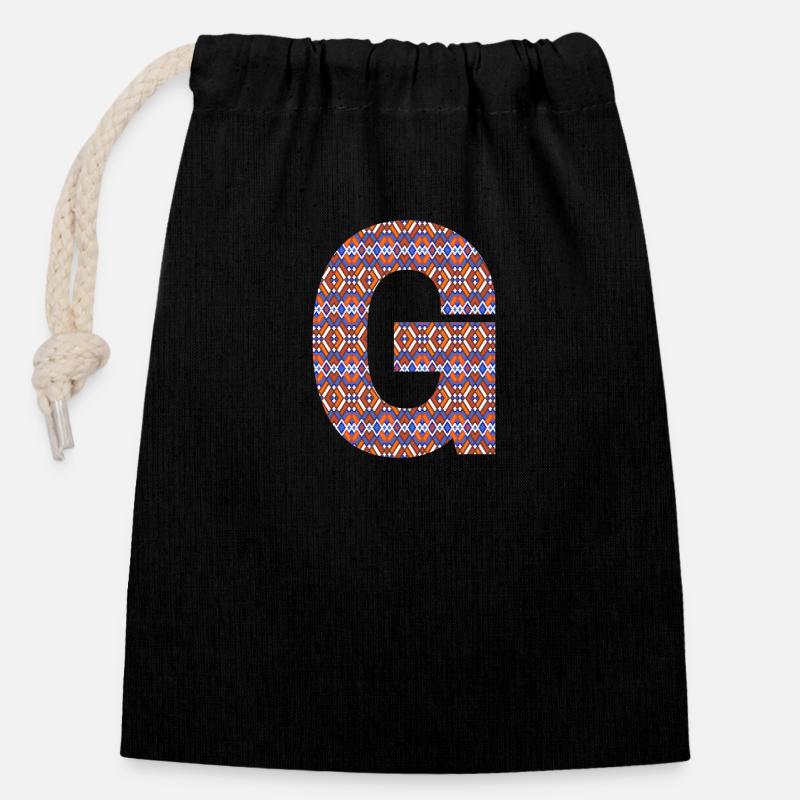 Monogramm Buchstabe G - geometrisches Muster - Verschließbarer Geschenkbeutel aus Baumwolle (14x20cm) - Schwarz