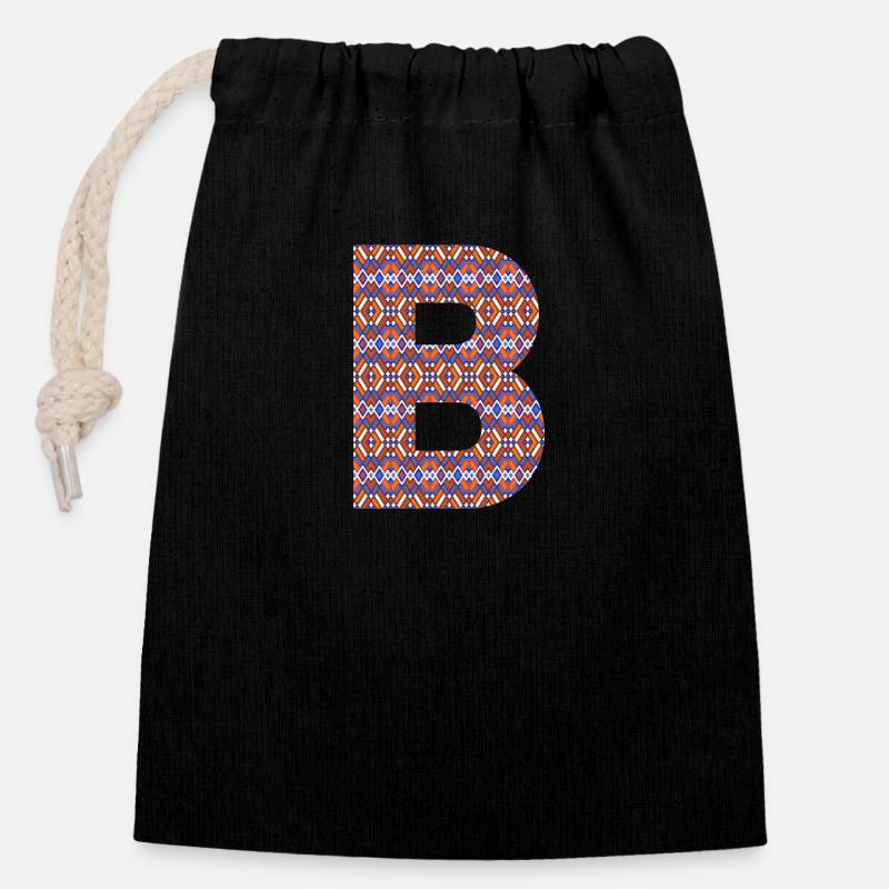 Monogramm Buchstabe B - geometrisches Muster - Verschließbarer Geschenkbeutel aus Baumwolle (14x20cm) - Schwarz
