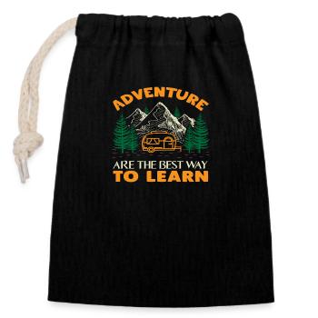 Adventure are the best Way to Learn - Closable cotton gift bag (14x20cm) - black - Front