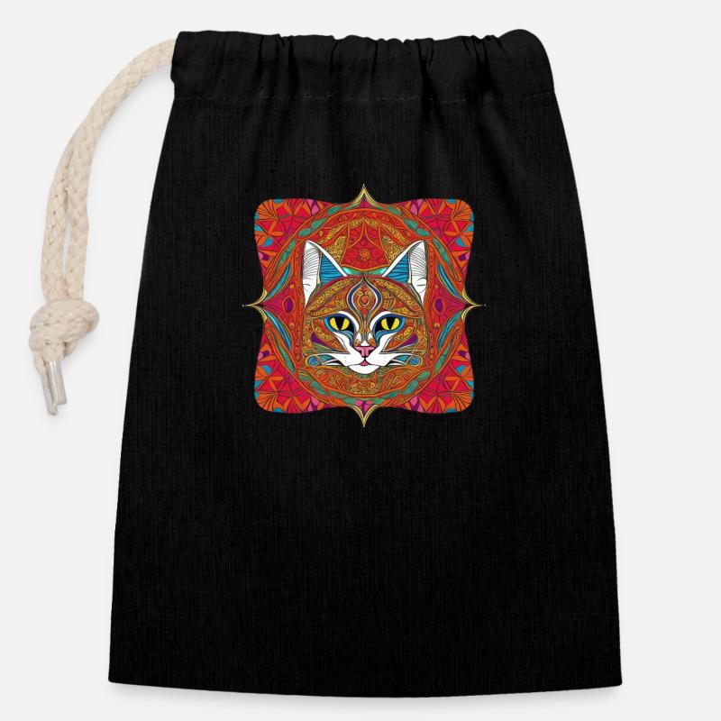 Chat de Bohème | - Sac cadeau en coton avec cordon (14 x 20 cm) - noir