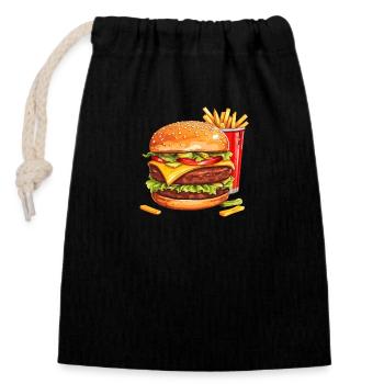 fresh Burger & Fries - Verschließbarer Geschenkbeutel aus Baumwolle (14x20cm) - Schwarz - Vorne
