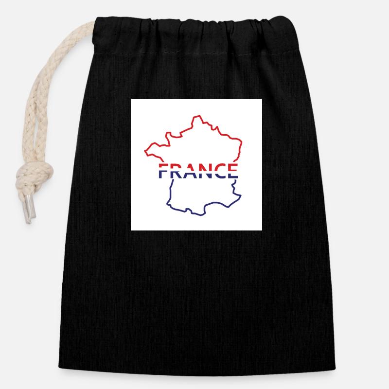 Karte von Frankreich - Verschließbarer Geschenkbeutel aus Baumwolle (14x20cm) - Schwarz