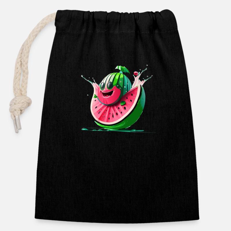 Drôle de melon d’eau - Sac cadeau en coton avec cordon (14 x 20 cm) - noir