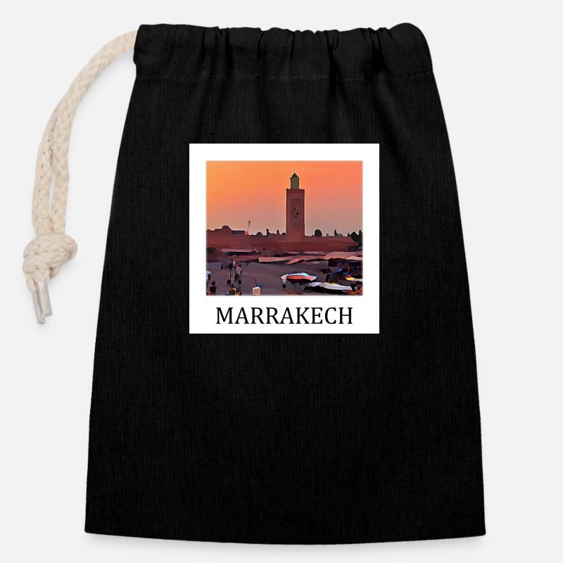 Marrakech - Sac cadeau en coton avec cordon (14 x 20 cm) - noir