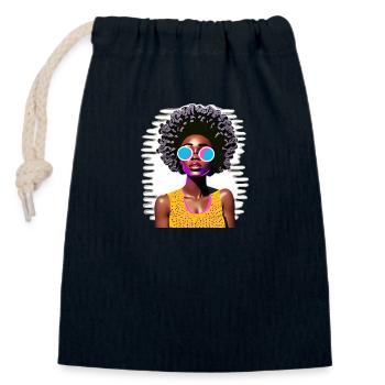 Femme avec afro dans le style pop art - Sac cadeau en coton avec cordon (14 x 20 cm) - bleu marine - Devant