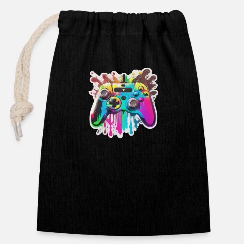 Gaming Controller Rainbow Splash - Closable cotton gift bag (14x20cm) - black