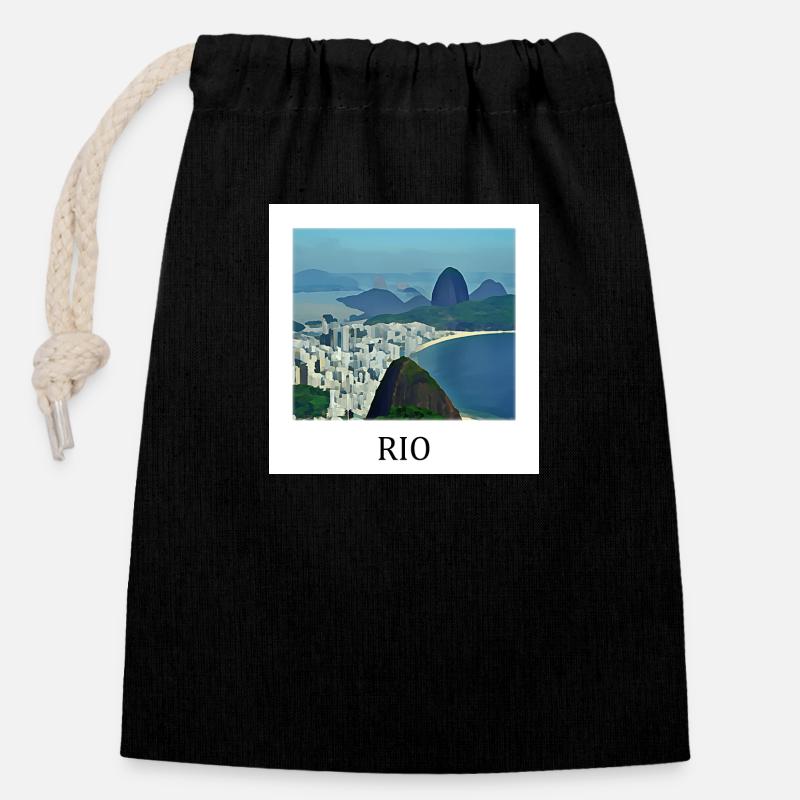 Rio de Janeiro - Sac cadeau en coton avec cordon (14 x 20 cm) - noir