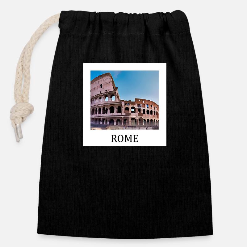 Rome - Sac cadeau en coton avec cordon (14 x 20 cm) - noir