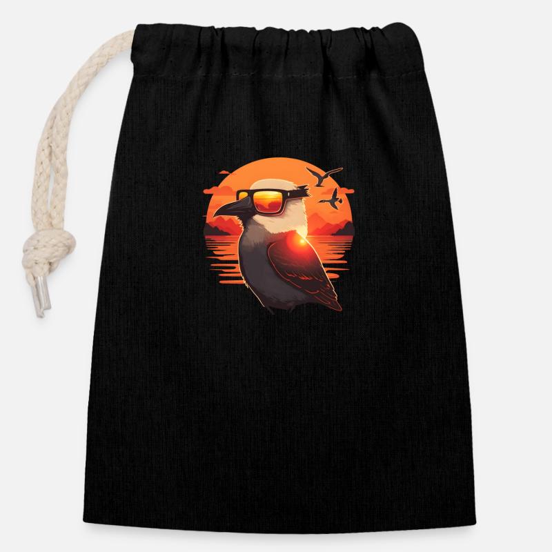 Synthwave Gull sunset - Verschließbarer Geschenkbeutel aus Baumwolle (14x20cm) - Schwarz