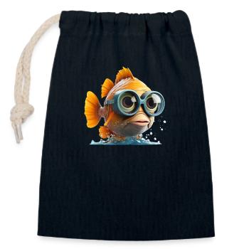 Lustiger Fisch mit Taucher Brille - Verschließbarer Geschenkbeutel aus Baumwolle (14x20cm) - Navy - Vorne