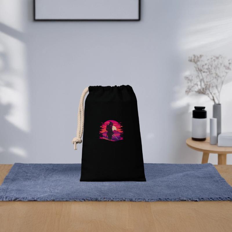 Synthwave Sci-Fi Samurai Closable cotton gift bag (14x20cm)