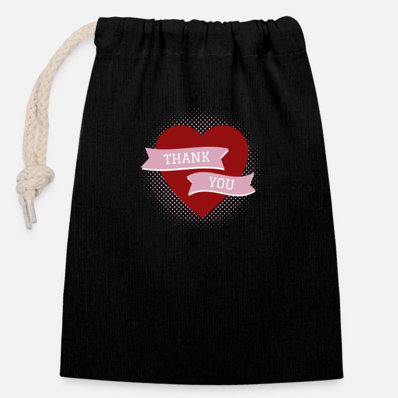 Merci - Sac cadeau en coton avec cordon (14 x 20 cm) - noir