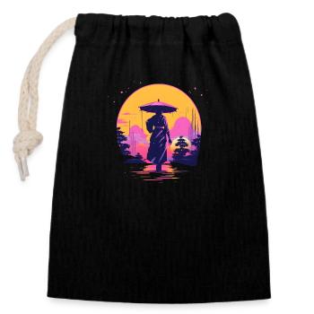 Synthwave Japan traditional woman with umbrella - Verschließbarer Geschenkbeutel aus Baumwolle (14x20cm) - Schwarz - Vorne