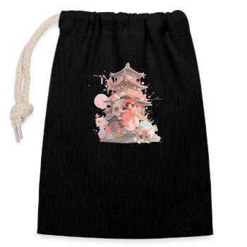 Cute Japanese motif - Closable cotton gift bag (14x20cm) - black - Front