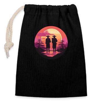 Synthwave japan traditional men - Closable cotton gift bag (14x20cm) - black - Front