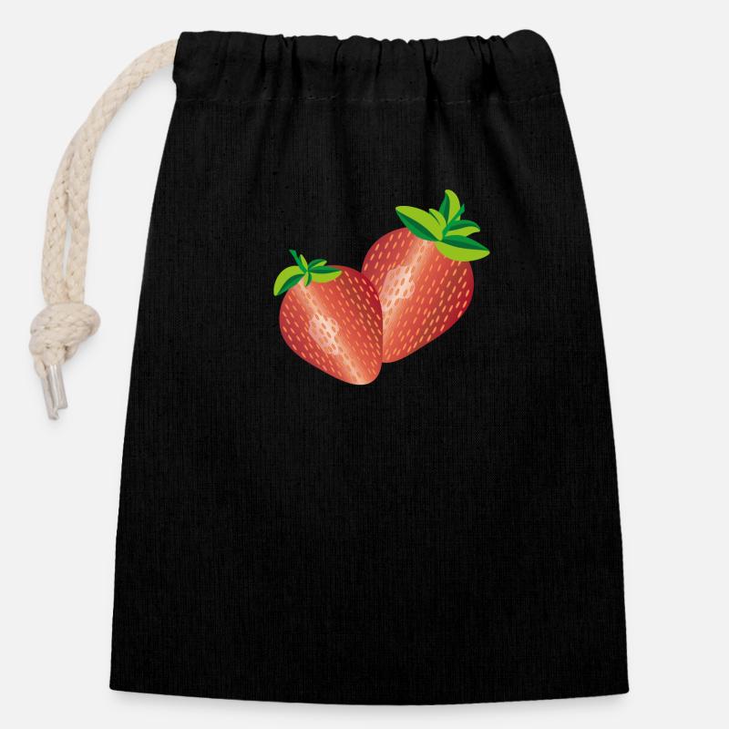 Strawberry - Closable cotton gift bag (14x20cm) - black
