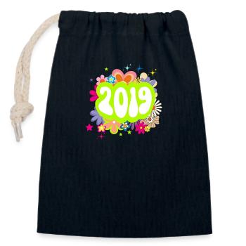 Year 2019 anniversary Floral Groovy - Closable cotton gift bag (14x20cm) - navy - Front
