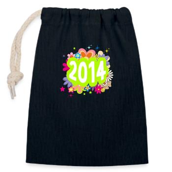 Jahr 2014 Jubiläum Groovy blumig - Verschließbarer Geschenkbeutel aus Baumwolle (14x20cm) - Navy - Vorne