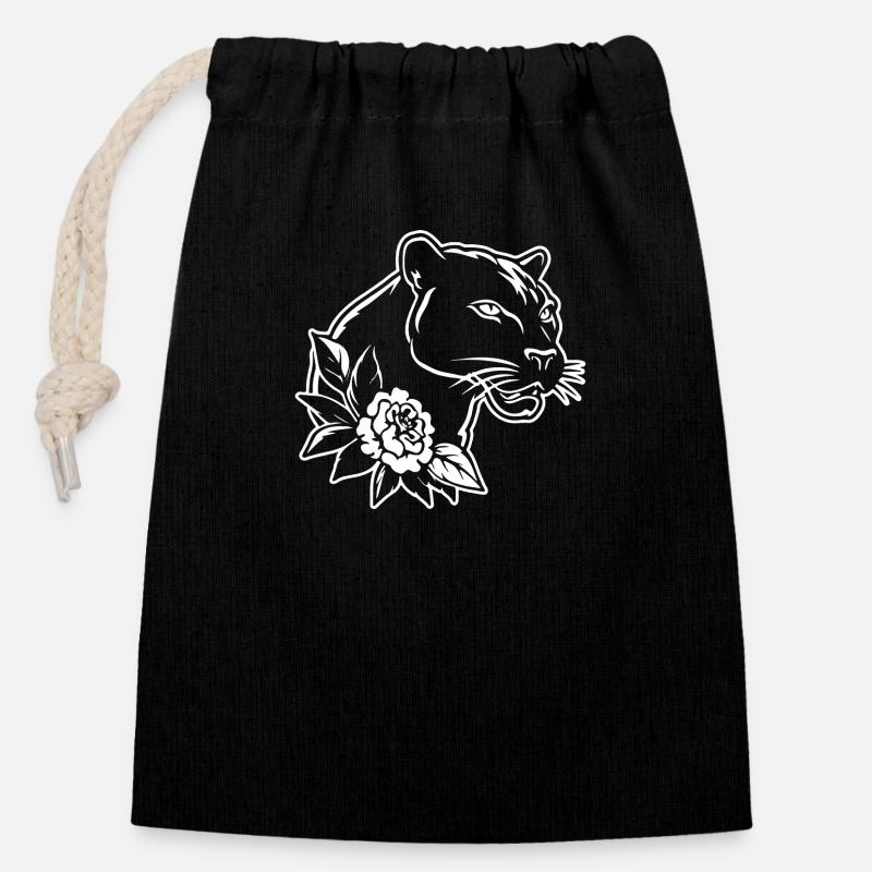 Panther Predator Jungle Wildcat - Sac cadeau en coton avec cordon (14 x 20 cm) - noir