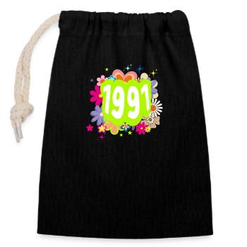 Year 1991 anniversary Floral Groovy - Closable cotton gift bag (14x20cm) - black - Front
