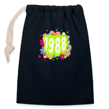 Year 1988 anniversary Groovy floral - Closable cotton gift bag (14x20cm) - navy - Front