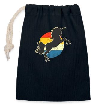 Einhorn Retro Sonnenuntergang - Verschließbarer Geschenkbeutel aus Baumwolle (14x20cm) - Navy - Vorne